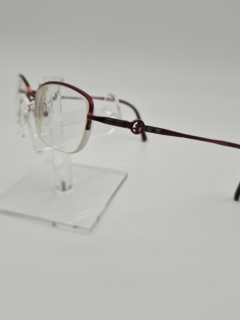 Giorgio Armani  GA242 Burgundy and Clear Semi-Rim Metal Glasses